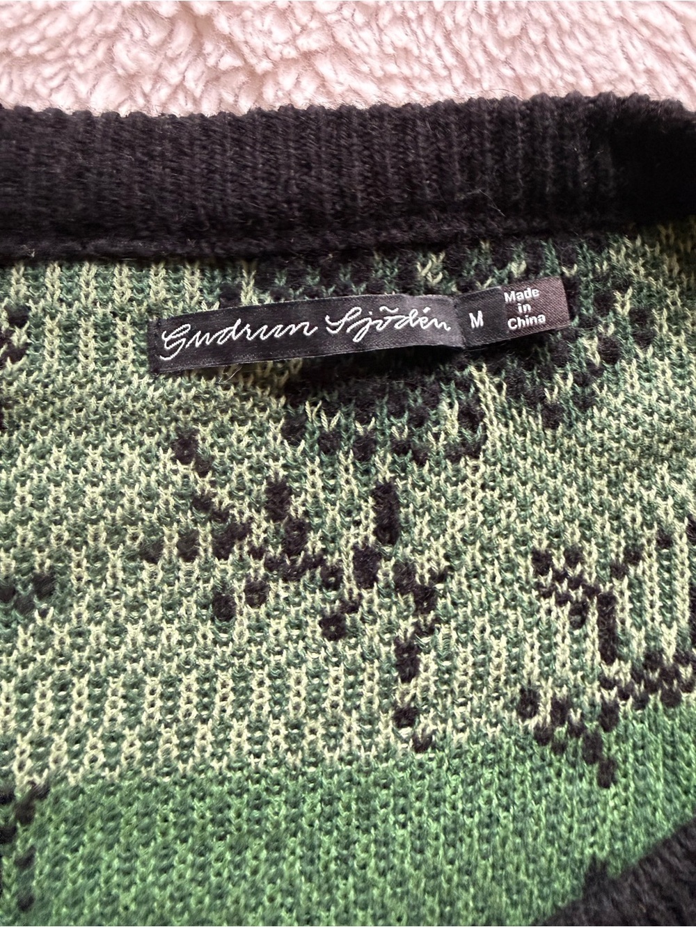 Gudrun Sjoden Black Sweater Cardigan with Green and Yellow Floral Pattern - Picture 2 of 3